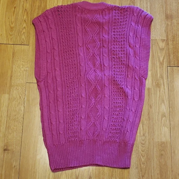 VTG Forenza 80s/90s v-neck cable knit sweater vest pink size medium - Picture 5 of 5